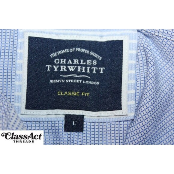 Charles Tyrwhitt Men’s Classic Fit Blue Checked Button Down Shirt Cotton L - Picture 4 of 5